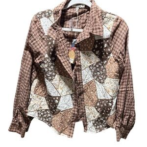 Gimmicks by BKE Brown and Cream Patchwork Button Down Shirt